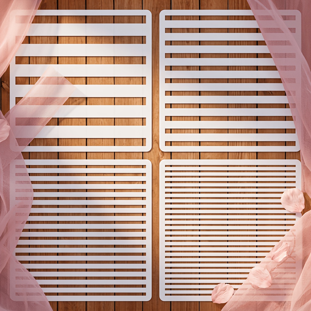 TEMU 4pcs Stripe Stencil Set - Grid Pattern Template For Craft, Scrapbooking, Painting, Wall Art, Paper - Reusable Stencil For Home Decor, Furniture,