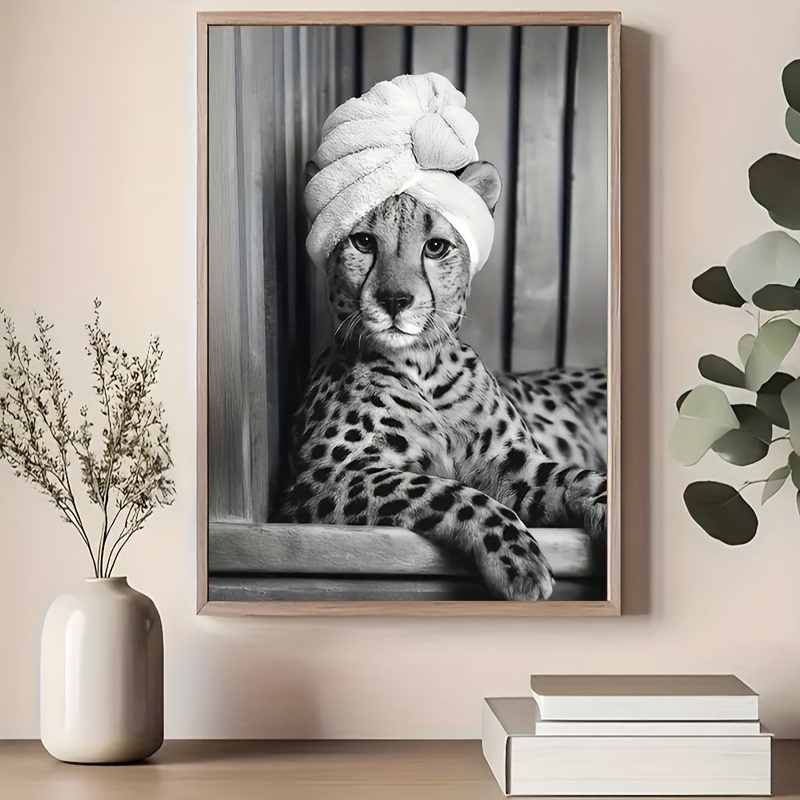 E-shop 1 Stück Leoparden in Bademantel Canvas Kunstdruck - Tier Wanddekoration, Rahmenloser Tintenposter für Schlafzimmer, Badezimmer, Wohnzimmer -