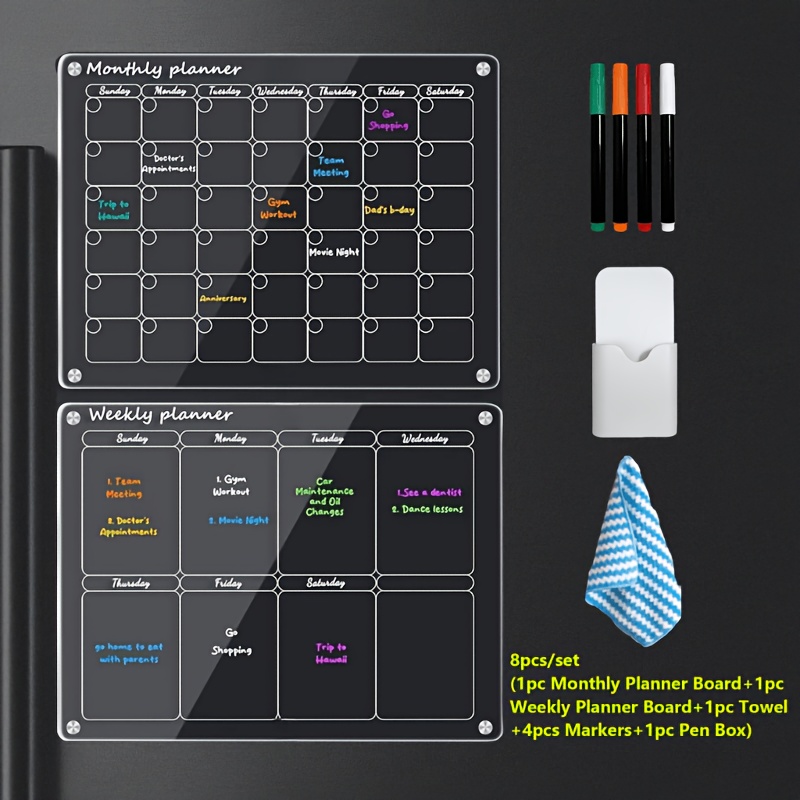 E-shop Magnetischer Monats- und Wochenkalender aus Acryl für den Kühlschrank, Klarer magnetischer Whiteboard-Memo-Board für den Kühlschrank,