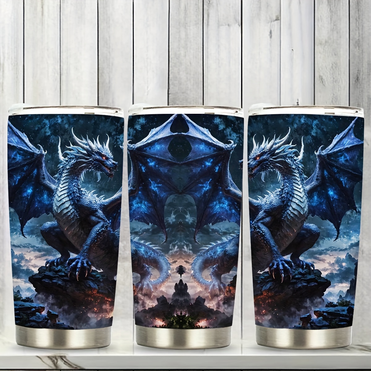 

Dragon-themed 20oz Stainless Steel Tumbler - Reusable Insulated Coffee Travel Mug With Bpa-free Lid, Hand Wash Only Party Cup - Ideal Gift For Fantasy Lovers