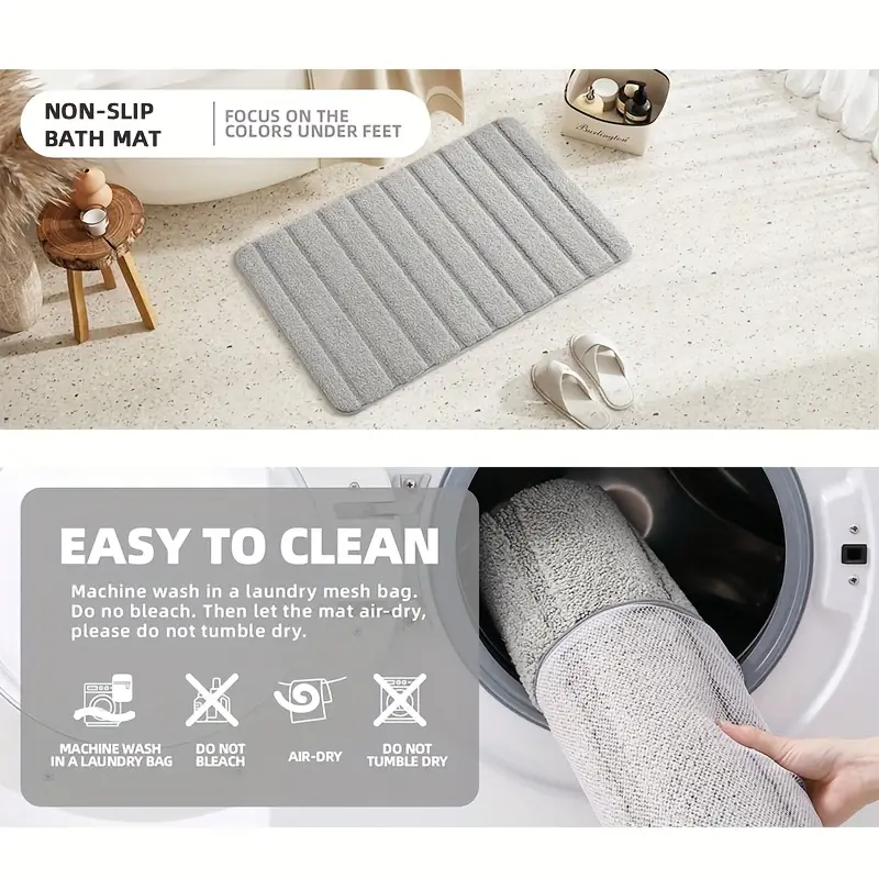 1pc non slip bath mat super absorbent floor mat rubber backing bathroom rug machine washable shower mat for bathroom tub floor bathroom accessories and home decor Product details 0