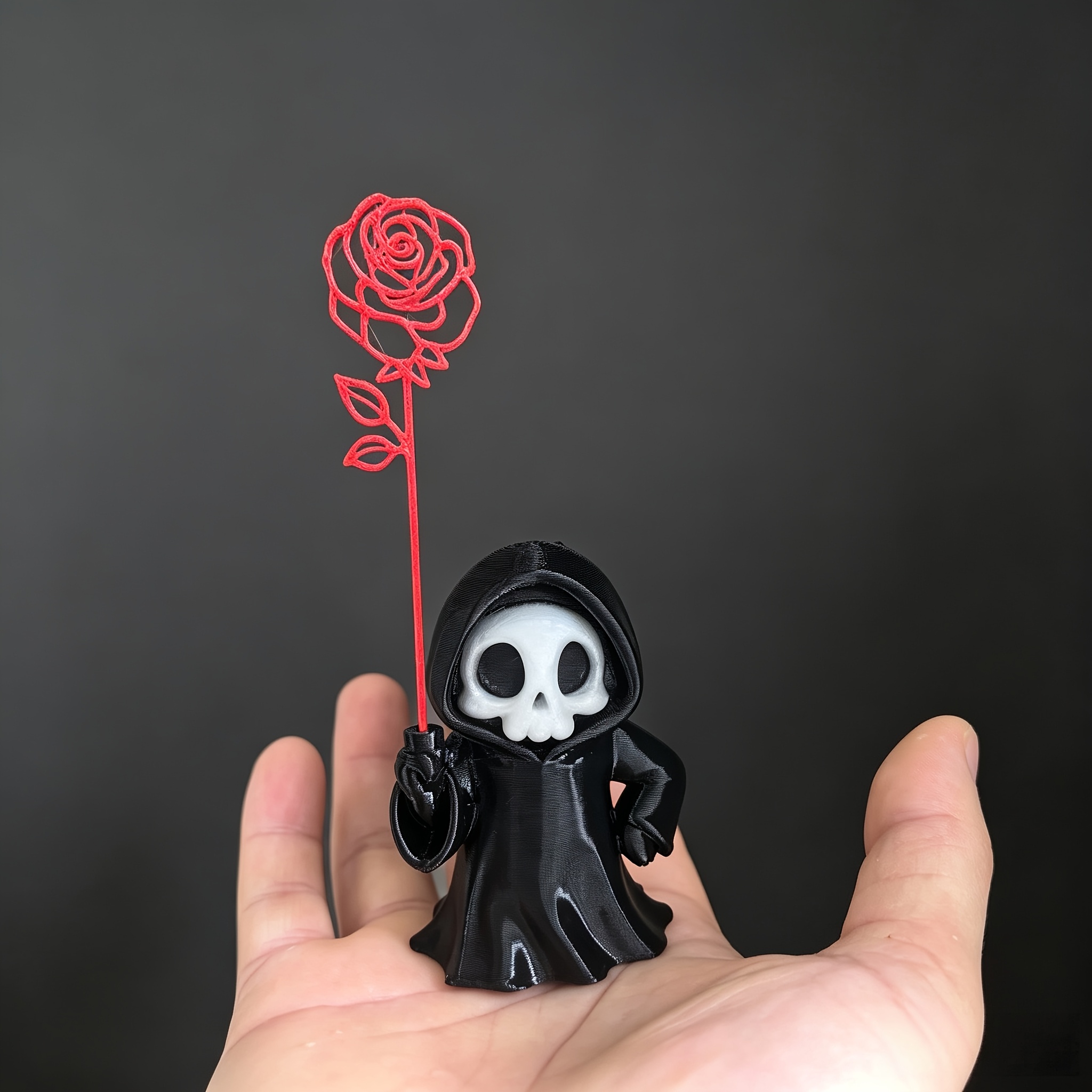 TEMU 1pc Cute Reaper Ornament With Red Rose, -the-dark Face, Halloween Tabletop Statue, Home Shelf Decor & Gift