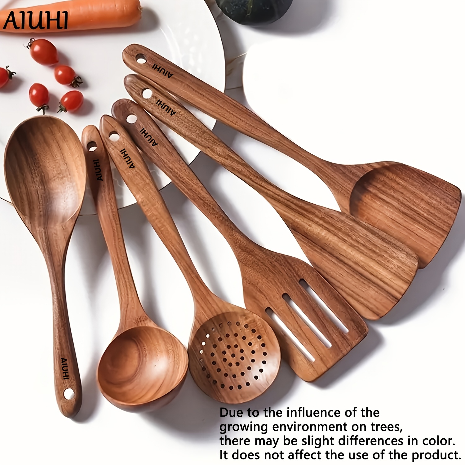 Image of Aiuhi 6pcs Wooden Spoons For Cooking, Kitchen Wooden Utensils, Wood Cooking Utensils