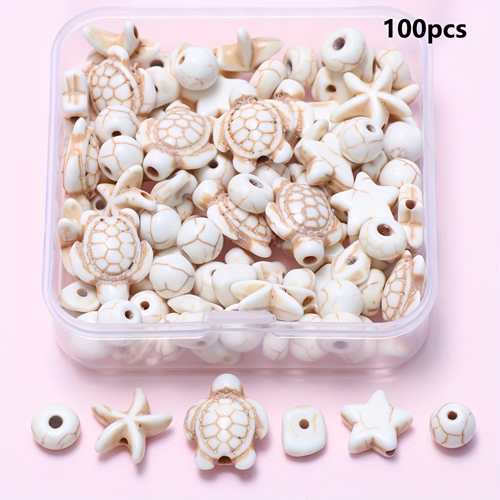 TEMU 100pcs/box 6 Styles Turquoise Bead Turtle Bead Charms, Starfish Sea Stars Charms, Spacer Beads