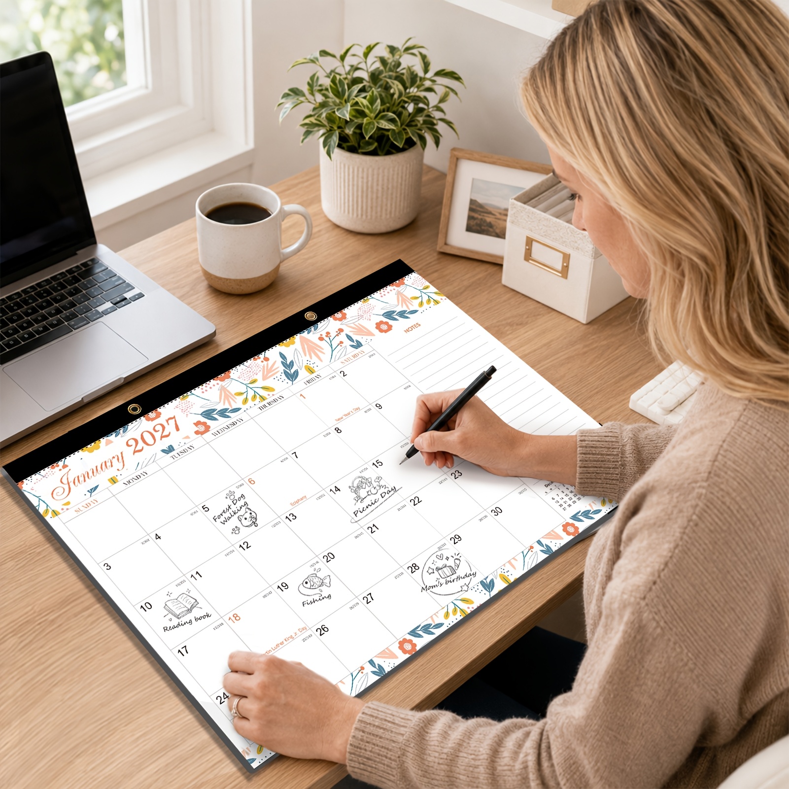 Image of 1 Set Desk Calendar 2027-2028: 18-month Calendar From Jan 2027 To 2028 With Schedule & Holidays, 17" X 12" Thick Paper & Large Corner Protectors For Home And