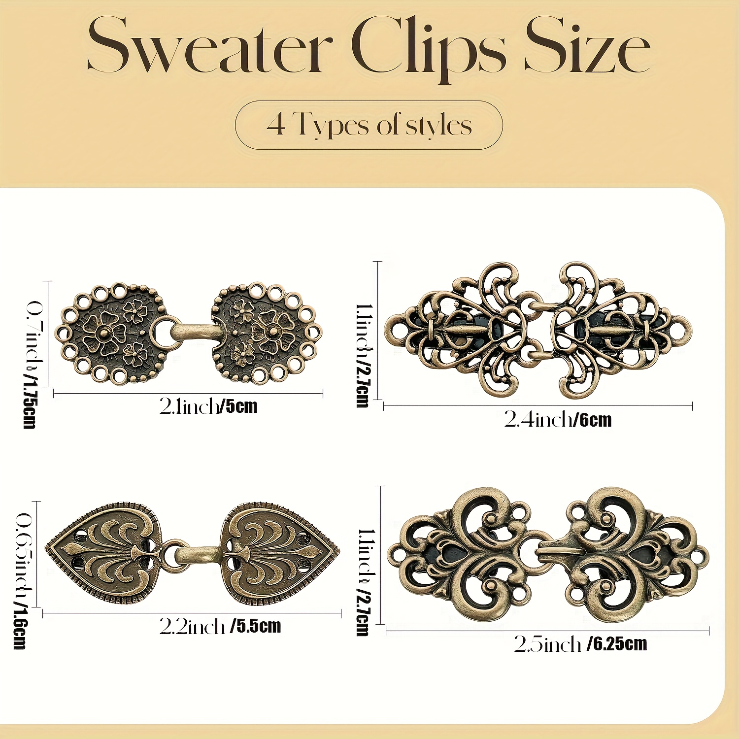 4pcs Vintage Zinc Alloy Sweater Clips Set