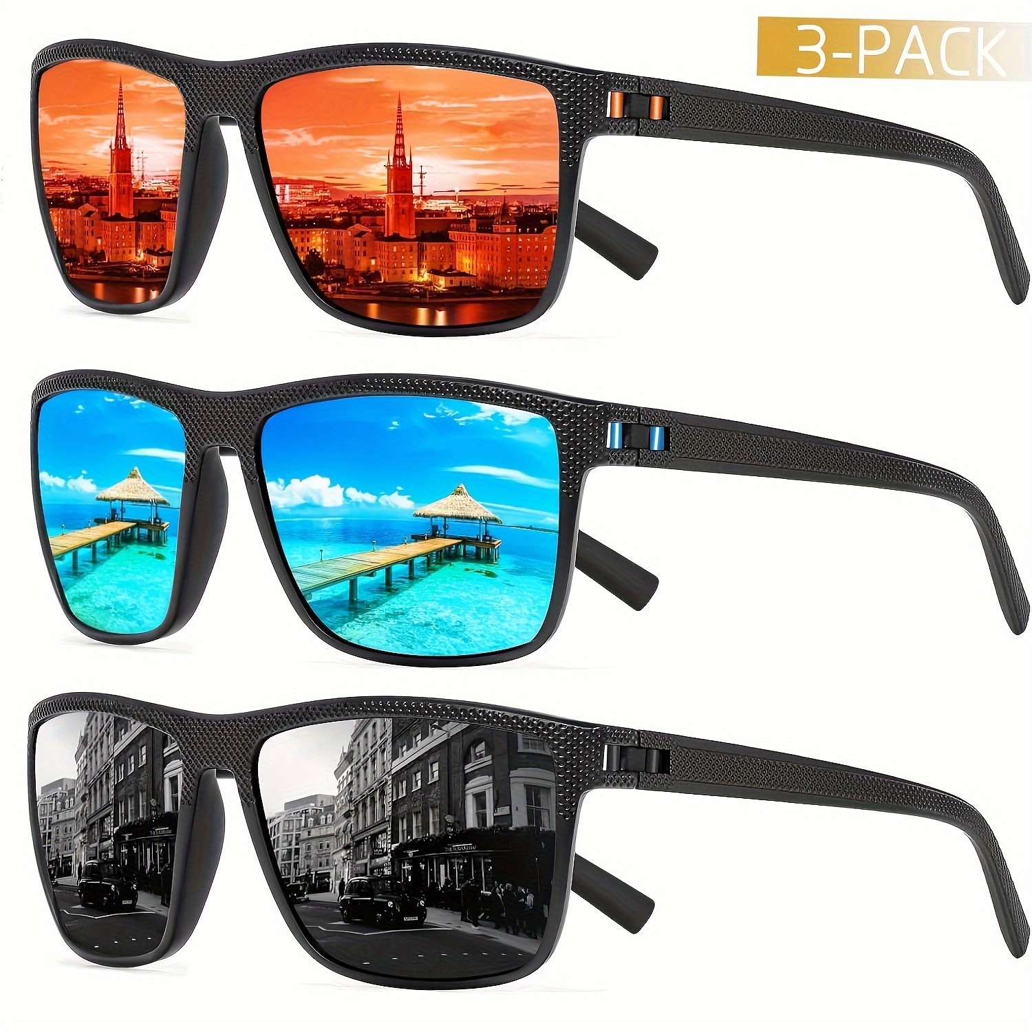 

3pcs Square Polarized Fashion Glasses For Men, Lightweight Glasses With For Driving Fishing Golf Glasses.