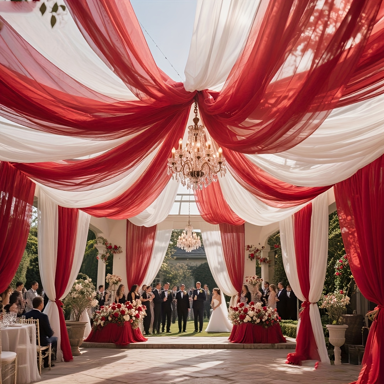 Image of 2pcs Transparent Tulle Fabric Panels - Pre-cut Sheer Ceiling Backdrop Suitable For Wedding Arch Decor, Party Tent Decoration, Ceremony Drapes, Wedding Arch Covering, Tulle Panels For Event Setup (no)