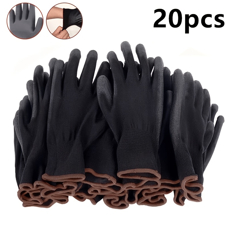 Mănuși de protecție pentru lucru - 20 buc, acoperite cu PU, negre, cu aderență anti-alunecare pentru depozit, mecanici, construcții, grădinărit, tâmplărie, unisex