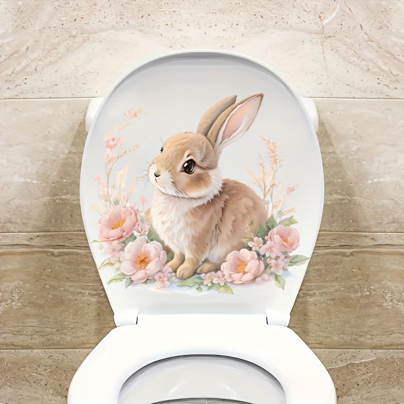 

1pc Rabbit Sticker: Toilet Seat Decoration Sticker For Bathroom Home Decor - Animal Print, Ceramic Surface, Self-adhesive, Use, Square Shape, Finish