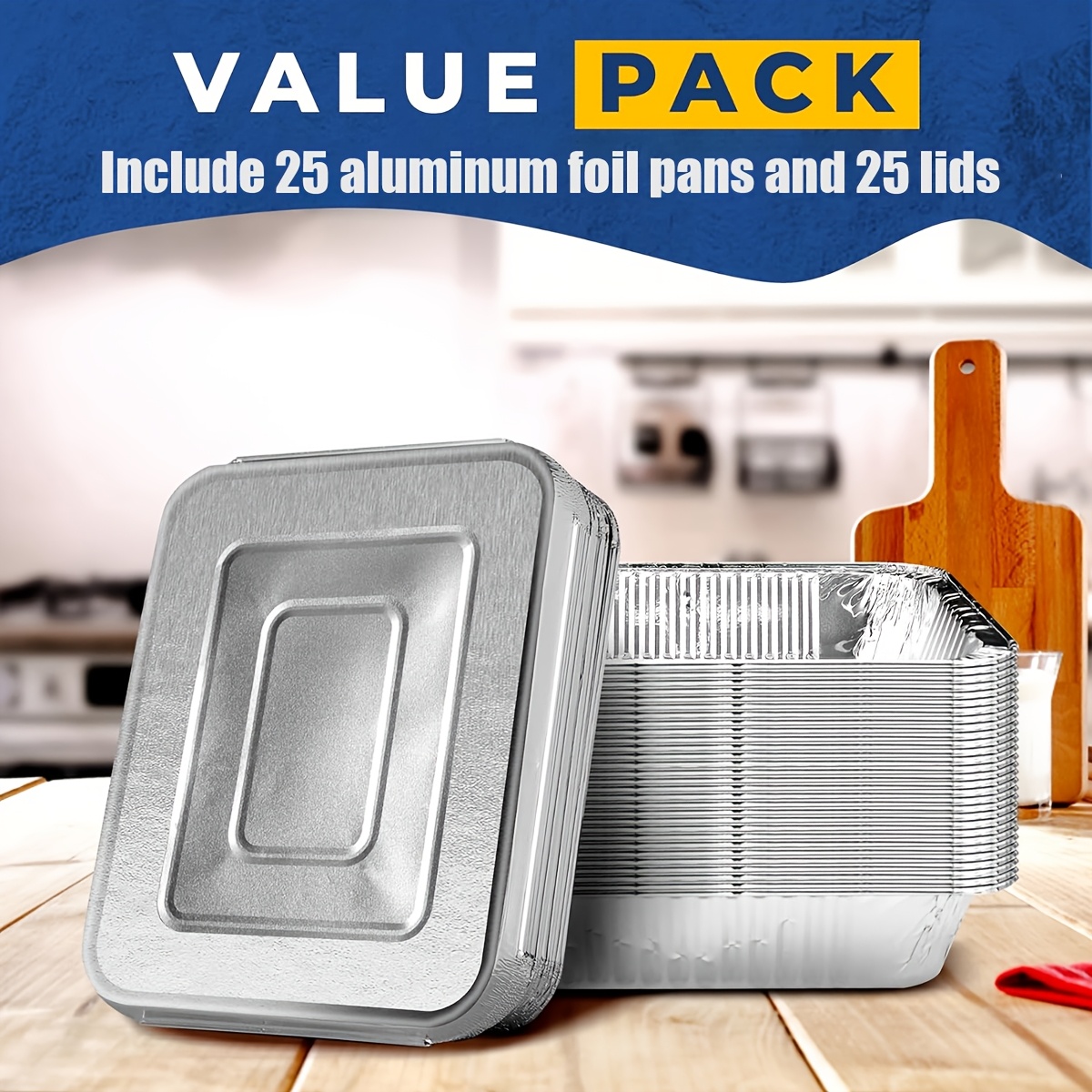 TEMU 25 Of 12.5x10.25 Disposable Aluminum Baking Pans - Half Size, Table Pans For Baking, Roasting, Transporting, Serving, Freezing, Storing, And Food Preparation