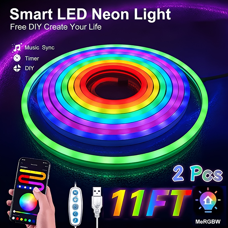TEMU 22ft Flexible Neon Light Strip - Usb Flexible Led String Light, Styling, Rgb , Bent And Cut , Led Neon Light Strip Light, Suitable For , Homes,