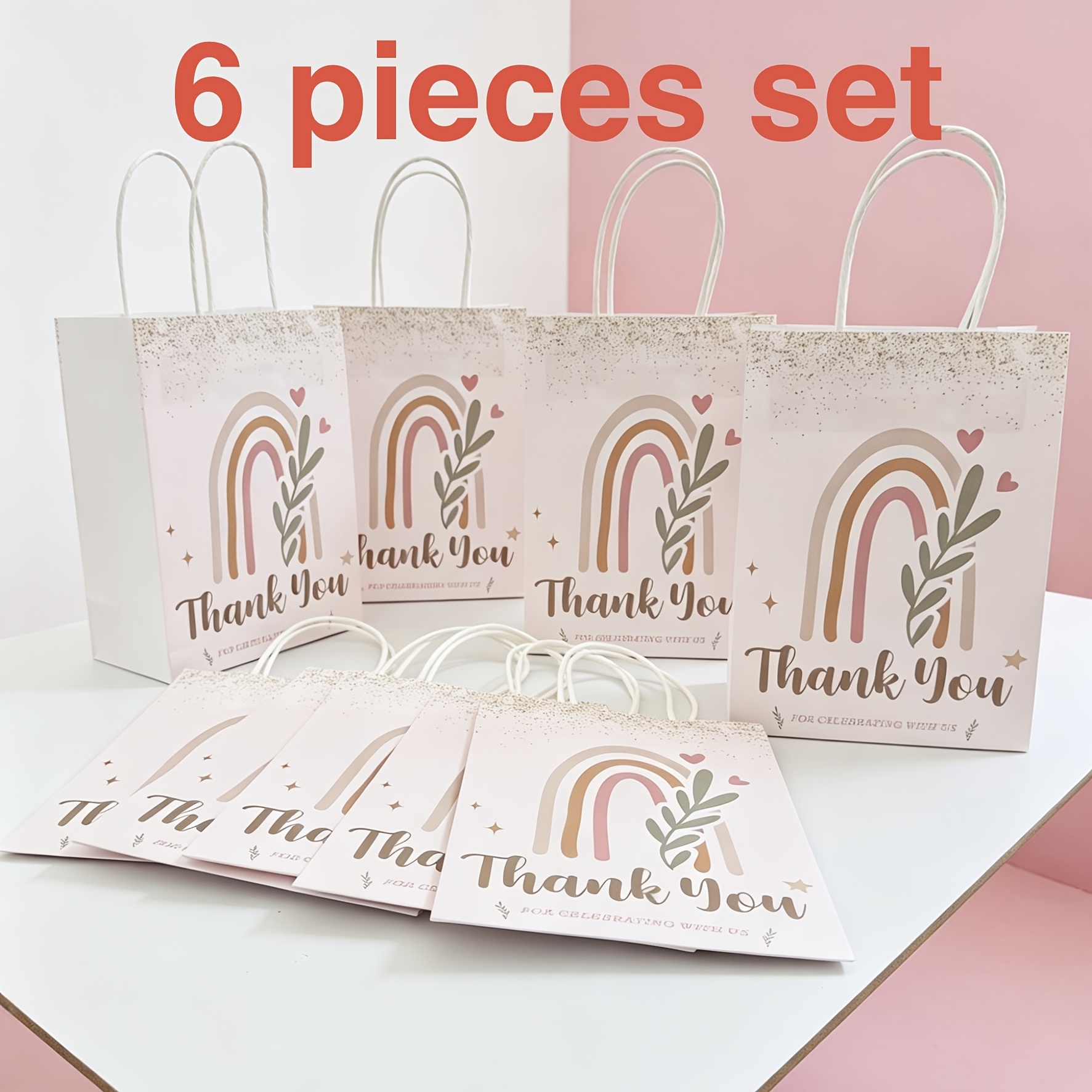 TEMU 6-pack Tote Gift Box Packaging Bag, Hand- As A Thank You Gift Bag, Love Theme Party Handmade Bag, Decoration, Suitable For New Year Gift Bag,