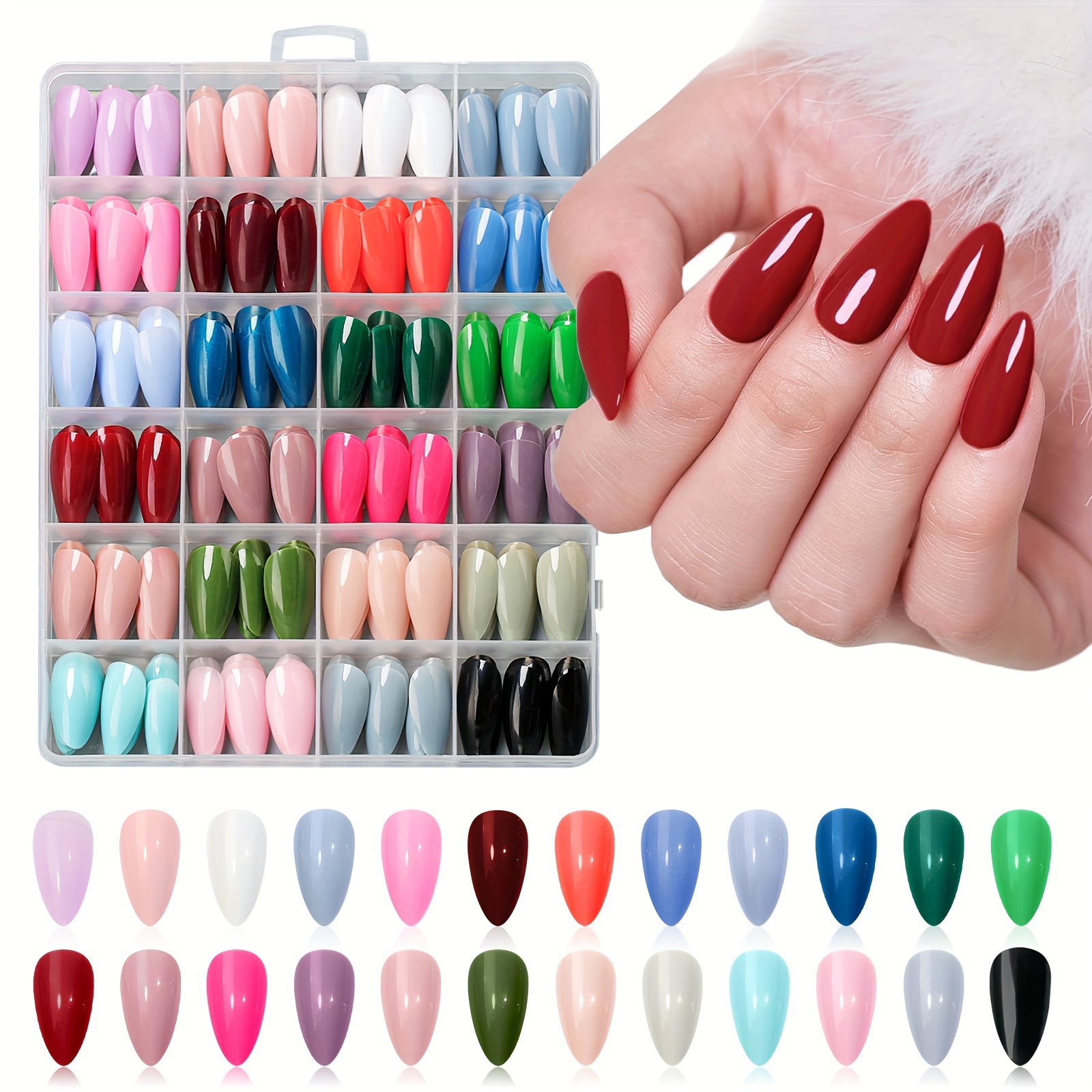 

Shining Nail 576pcs Press On Nails Set - Almond Shaped, Medium Length, Mixed Color Pure , 24 Colors - Diy Nail Kit For Women, 12 Sizes, Removable False Nails For & Parties