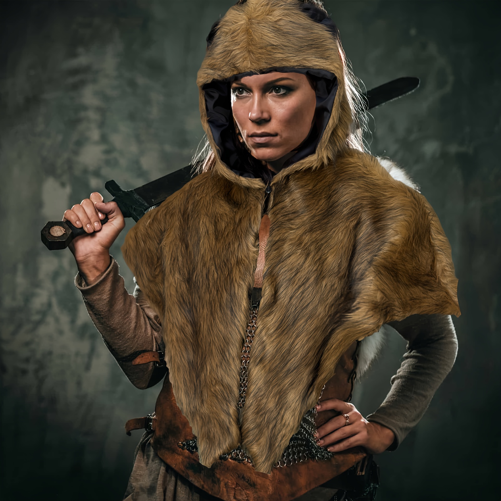 LUKIUP Femme Viking Col Fausse Fourrure Écharpe Accessoire de Costume, Col Fausse Fourrure Étole Cape d'épaule Écharpe Deguisement Viking Femme, Renaissance, Carnaval, Tenue Tous Les Jours