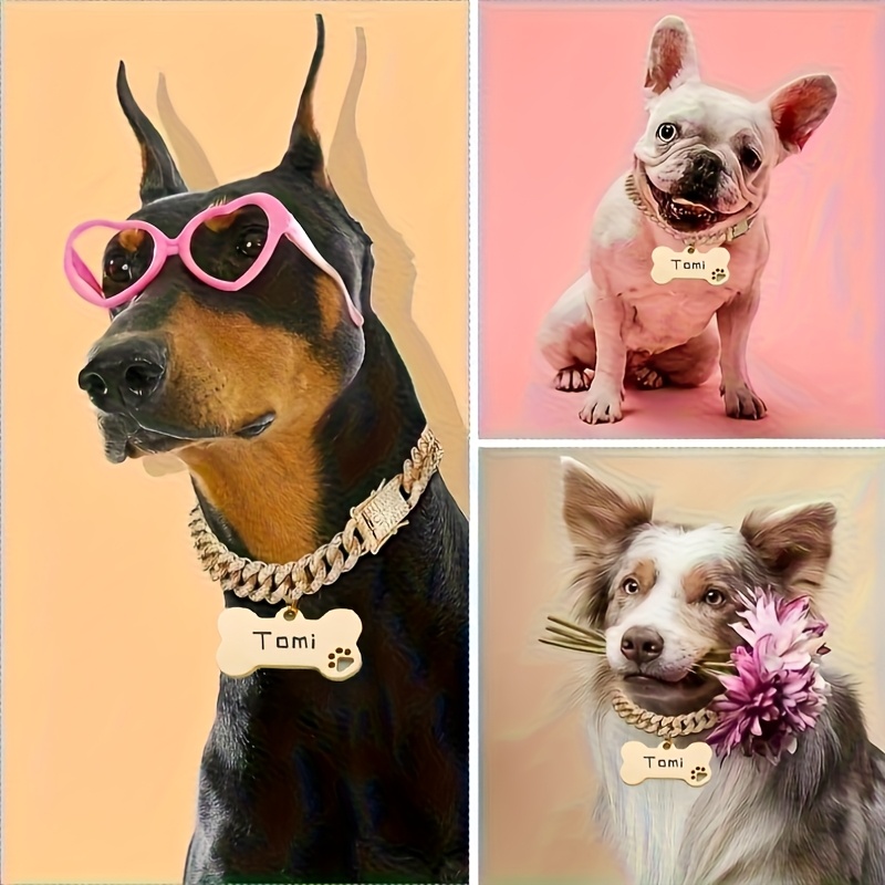 Custom Cuban Chain Dog Collar with Engravable Name and Phone Number Tag | Suitable for Small Medium Large Dogs | Pet Lover's Custom Gift · Cat Collar & Pet Identification Accessories