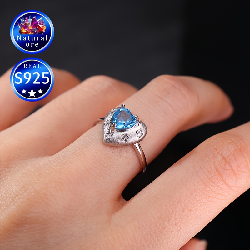 S925 Silver Topaz Adjustable Open Heart Ring