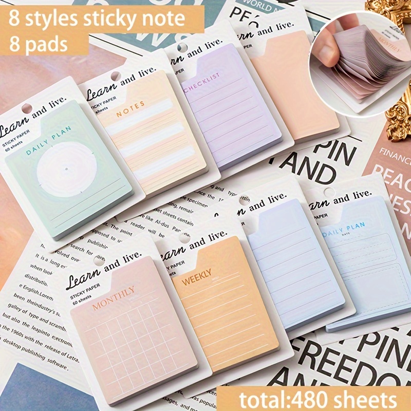 

8pcs/set Of Different Styles Of Planning Notes, A Total Of 480 Notes, Multi-functional Daily, Weekly And Monthly Portable Notes, And , Suitable For Office, Home, School, Meeting Planning