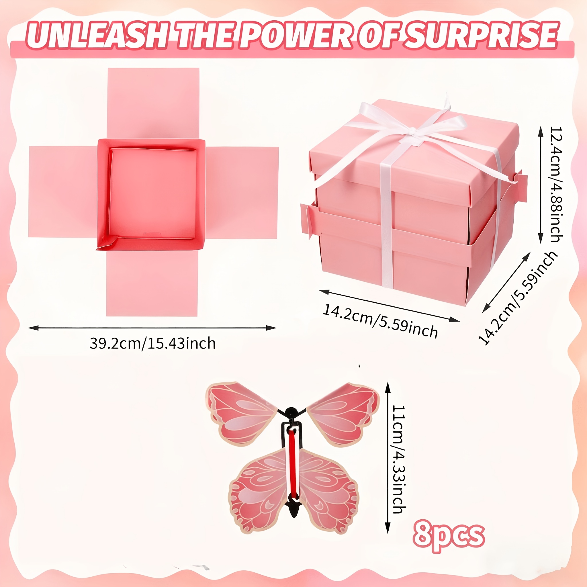 TEMU Gift For Her/him - Valentine's Day , Includes Pink Butterflies - Contains 8pcs Pink Butterflies, Suitable For Birthday, Holiday, Wedding,