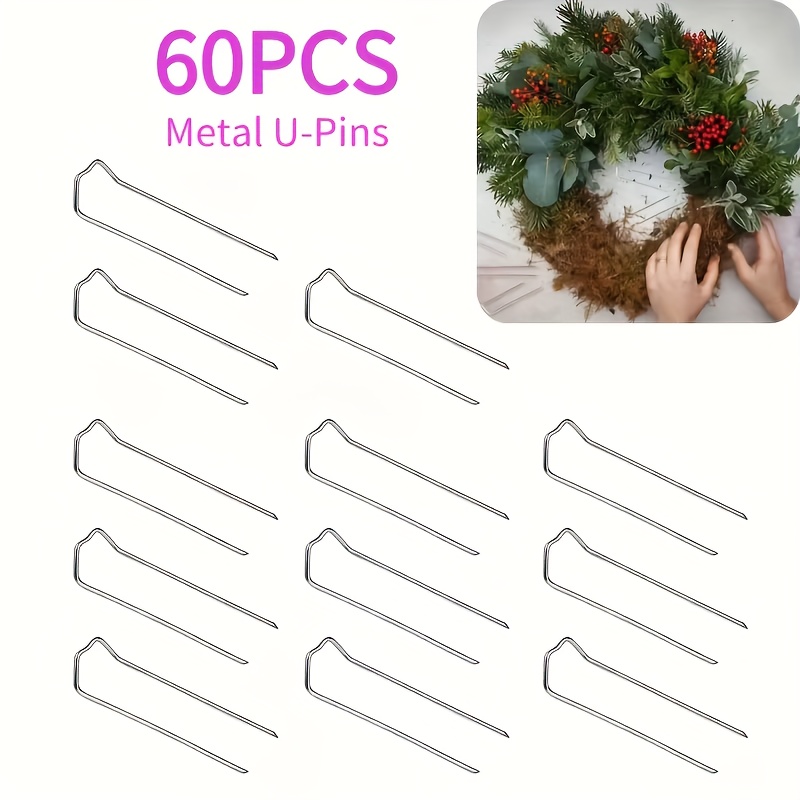 E-shop 60 Stück robuste U-förmige Metallhaken - 1,8" (45 mm) grüne U-Biege-Fixierstifte mit Rillenschwanz, für Schaumstoff, Kletterpflanzen, Kränze,
