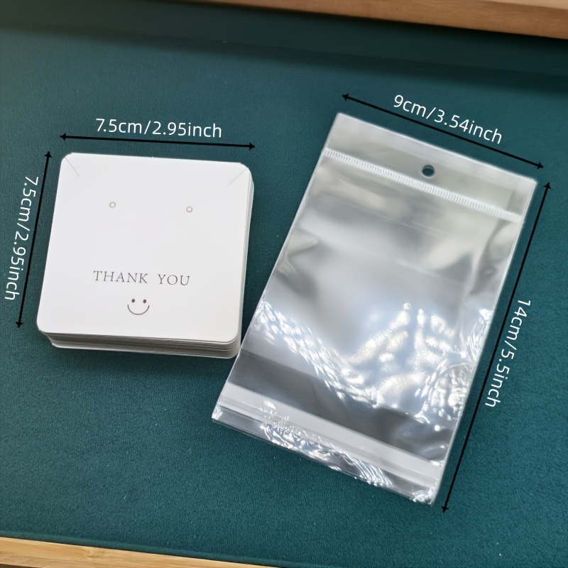 TEMU 100pcs Boutique Jewelry Packaging Set|50× Thank You Display Cards (pre-printed With Smile) + 50× Pp Bags| Textured Cards With Dual Holes|instant