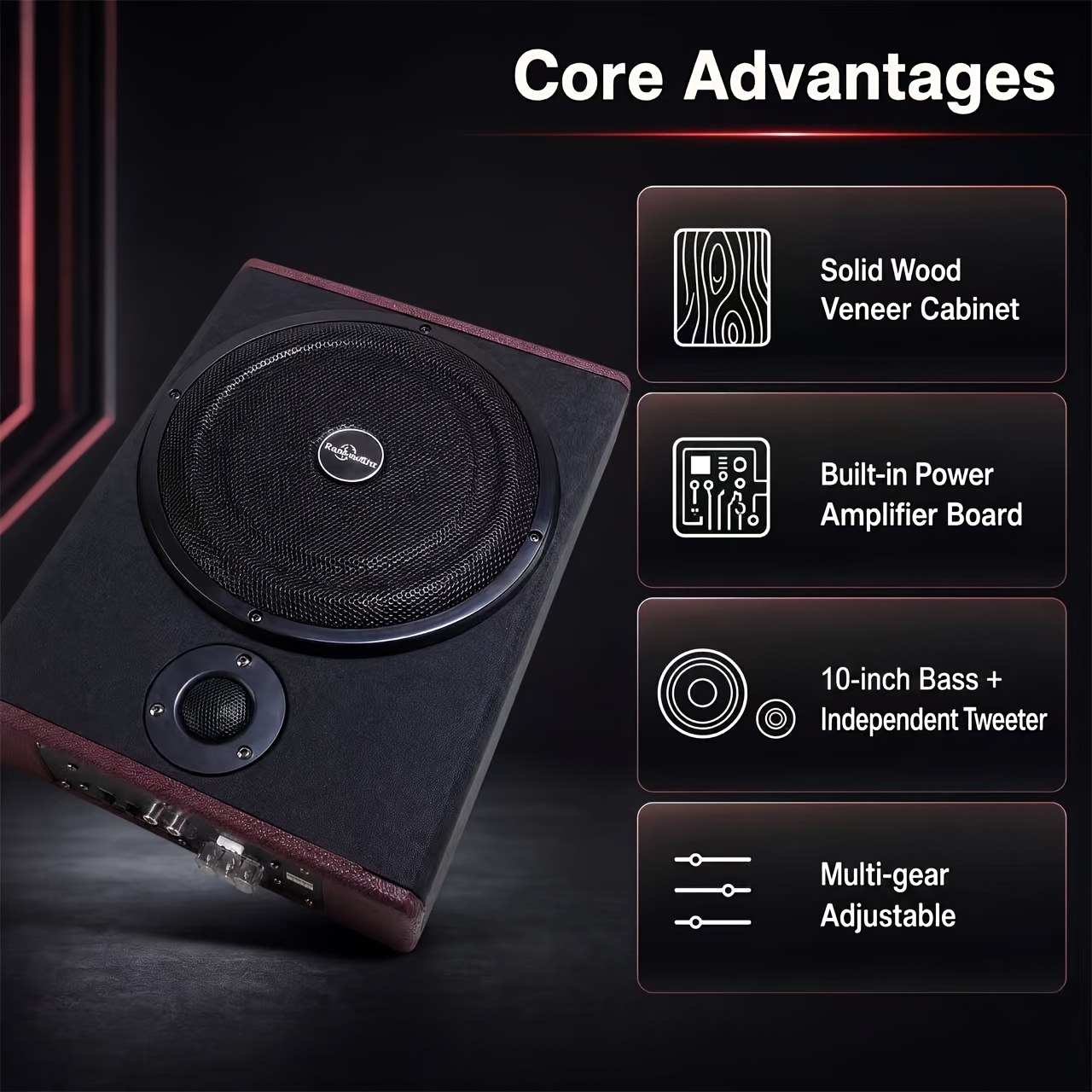 TEMU 10 Inch 1200w Car Subwoofer System, Active Amplifier, Sealed Enclosure, Ultra-thin For Under Seat, High Fidelity Audio Processor