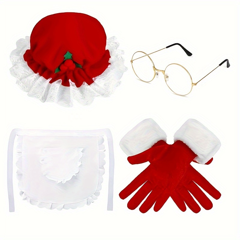 TEMU 4pcs Set For Women, Red Santa Hat, Christmas Gloves, , , , Polyester Knit , , For Christmas