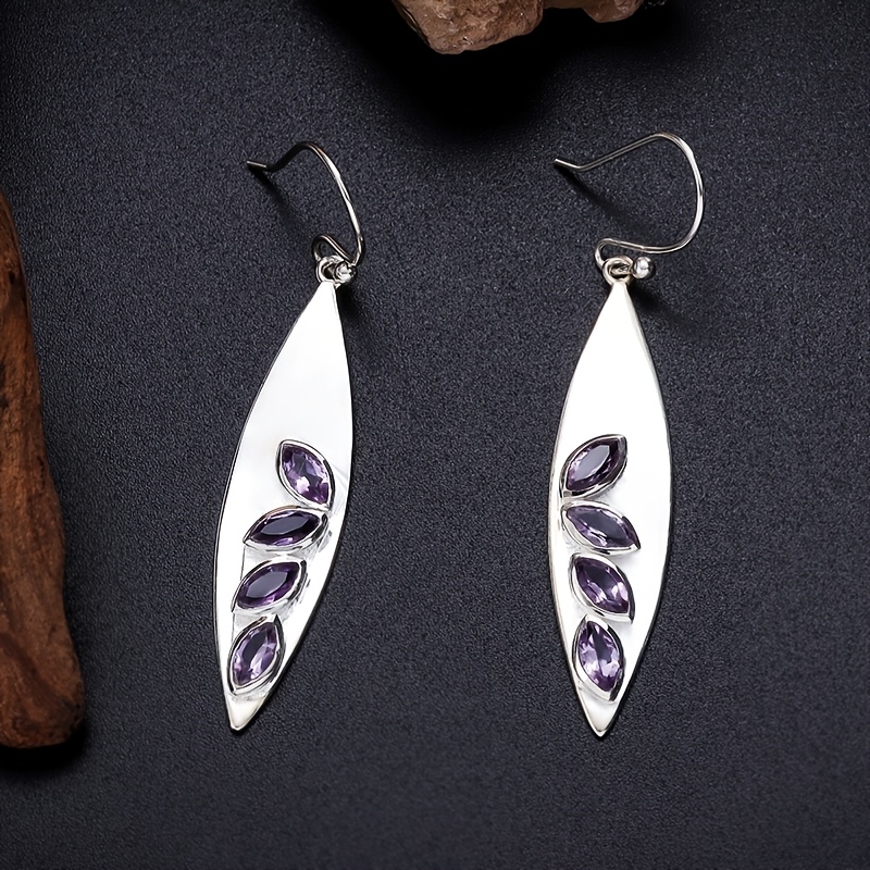 Luxury Women's Retro Leaf Shaped Amethyst Pendant Earrings