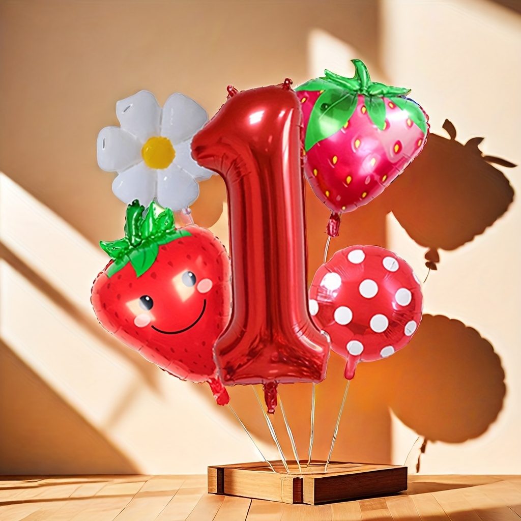 

New Red Number Strawberry Birthday Set Strawberry Theme Birthday Party Decoration Aluminum Balloon
