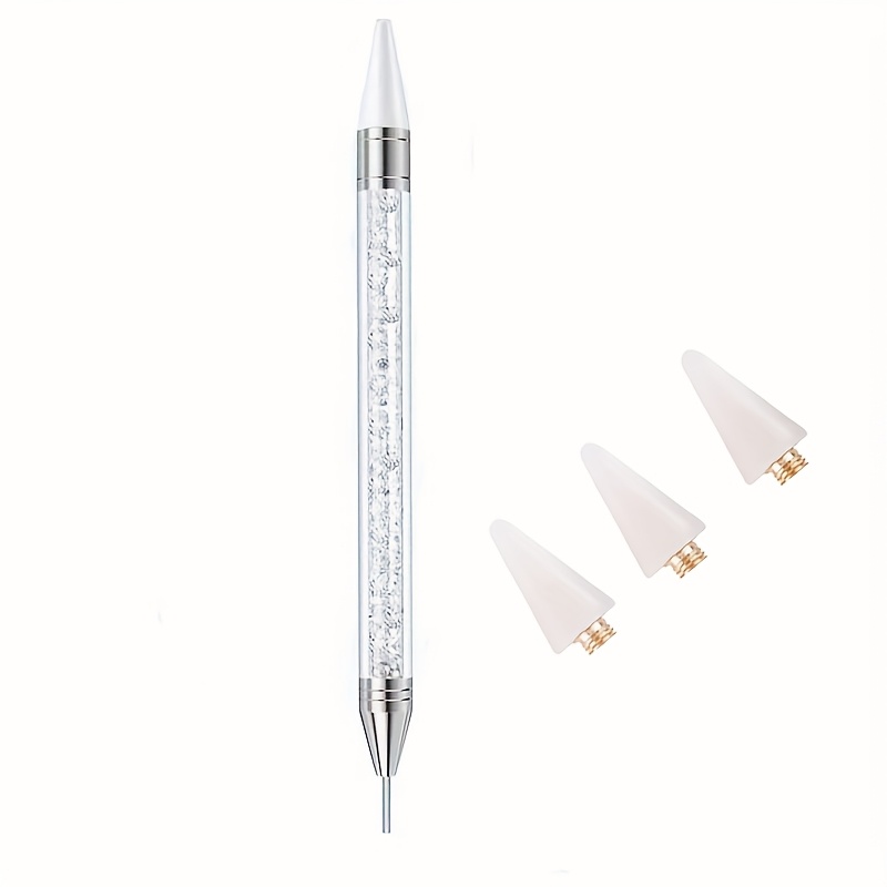1pc/4pcs Dual-head Nail Art Dotting Pen White Pink Acrylic Rhinestone Wax Stick Adhesive Drill Bit Replacement Head Manicure Tool