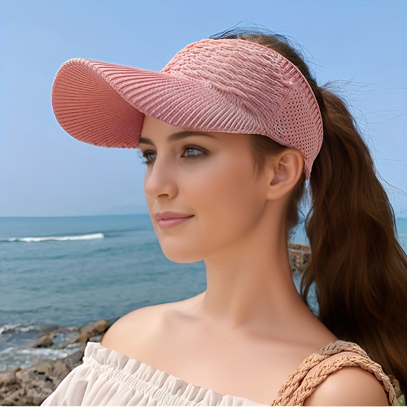 Wide Brim Sun Visor Hat Foldable Ponytail Sun Protection - Temu