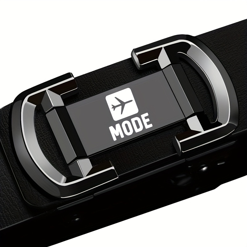 Men's White Airplane Pattern Business Belt with Alloy Automatic Buckle