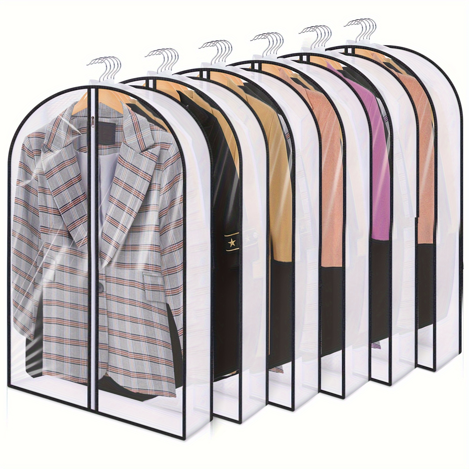 

Shindel 6pcs Garment Bags, 40inch Clear Dress Bags For Hanging Clothes Suit Bags Garment Bags With Hanging Clothes Storage For Closet Storage And Travel