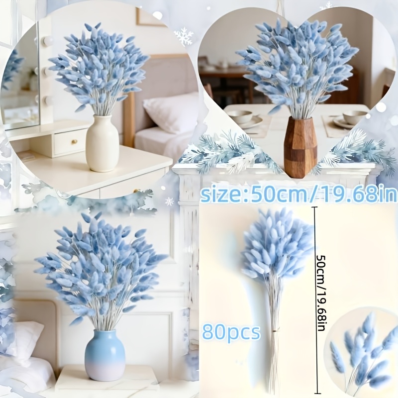 E-shop 80 Stück Simuliertes Hasenohr Gras Bouquet Weiß Blau Böhmische Blumenkunst, Langlebig und Beständig, Realistische Textur Natürliche Form Keine