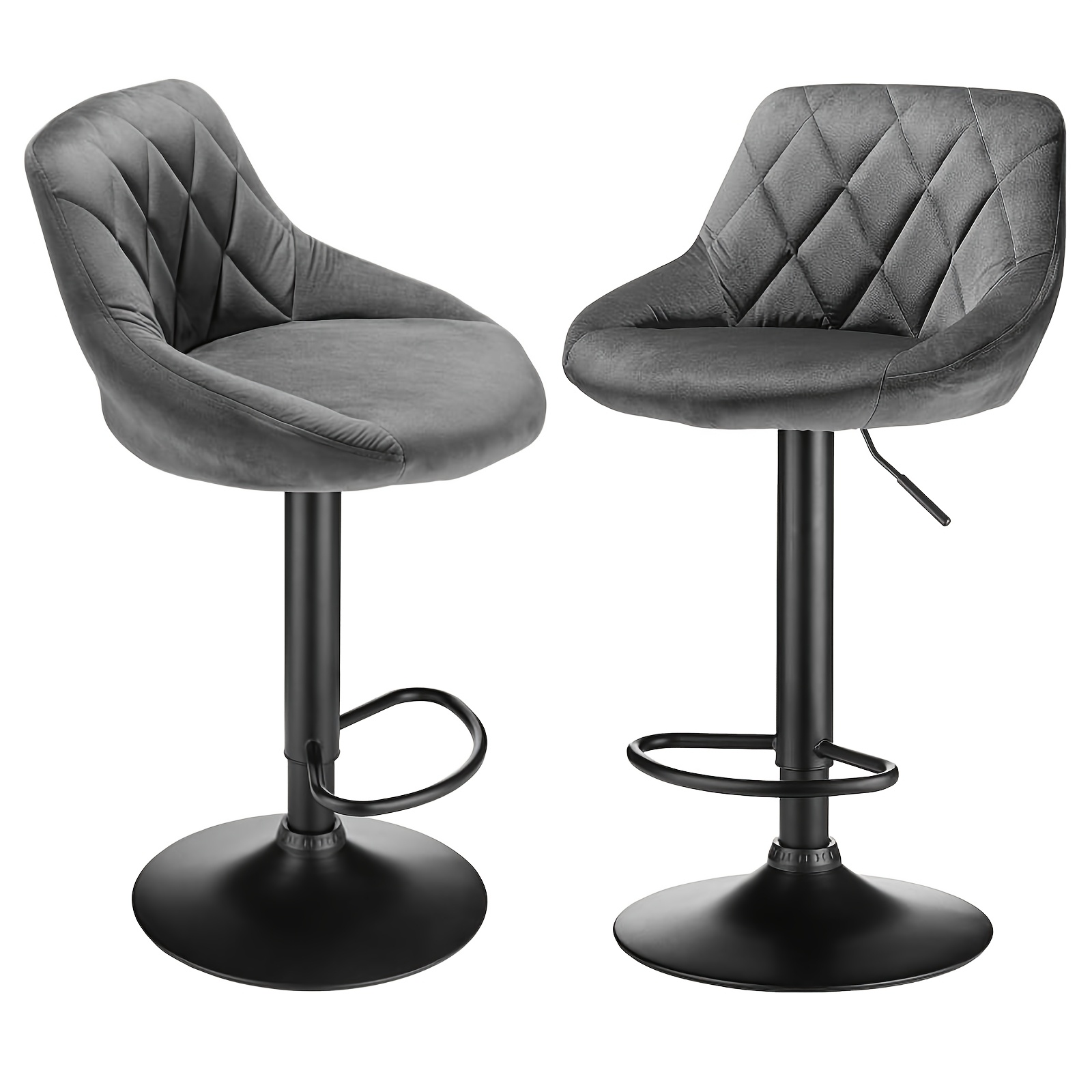 Set Of 2 Bar Chairs With Backrests, Lounge Chair, Bar Stool, Multifunctional Dining Chair, Height Adjustable, Suitable For Living Room, Kitchen And Bar, Dark Gray