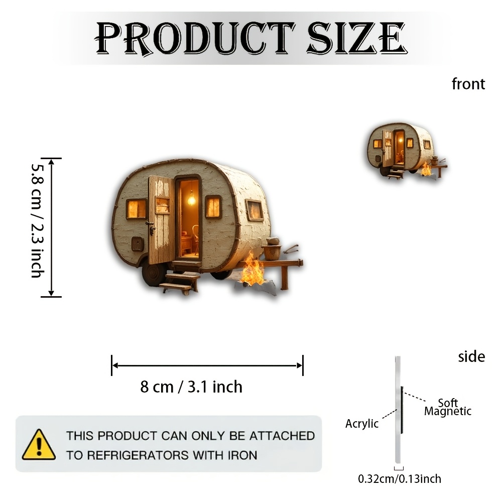 Image of 1 Retro Van Magnet - Mini Rv Model, Warm Glowing Interior, Soft Acrylic And Rubber Magnet, For Fridge, Door - Farmhouse Decor, Camping Enthusiast Gift, Cozy Trailer Additions (s &), 2d Plane, 1pc
