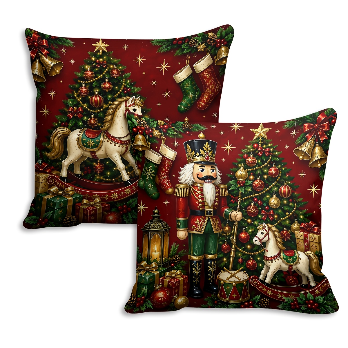 TEMU 2pcs Set, 2d Flat Print - Vintage Christmas And Pillowcase, Embroidery, Living Room Cushion Cover, Christmas And New Year Home Decor, Pillow