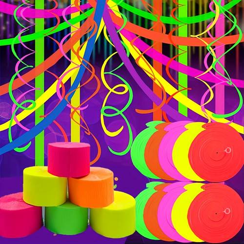 9 piezas de cinta de neón para fiestas, decoración colgante, 5 piezas de cintas que en y 4 piezas de 25 metros de papel arrugado - colores s para , y fiestas temáticas de neón que (normales, luz ), decoraciones de fiestas | decoración de fiestas | decoración de fiestas de neón, decoraciones de fiestas de neón