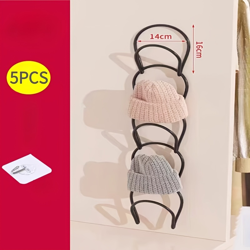 Image of 5pcs Creative Hat Storage Rack - Five-layer Stacked, Wall-mounted, With Hooks, Multi-functional Wardrobe Door Back Coat And Hat Hooks, Bag Storage Rack, Bathroom Towel Rack