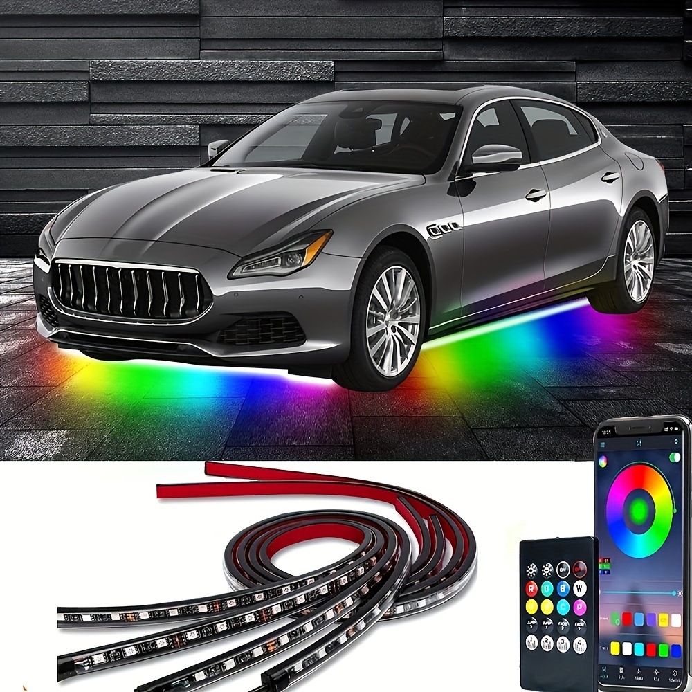 4pcs car underglow neon accent strip lights rgb bottom light with wireless remote control underbody light strips for car van suv truck 120 150cm details 0