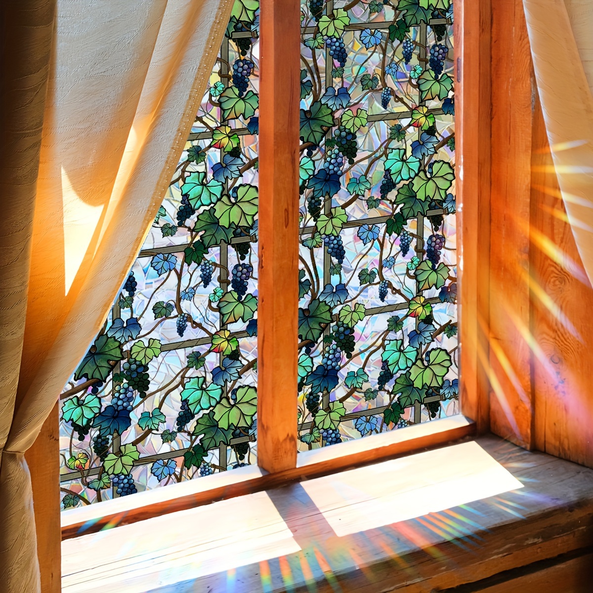 

Vibrant Sunlight Vine Design - Reusable Window Cling, Dual-sided Print For Decor