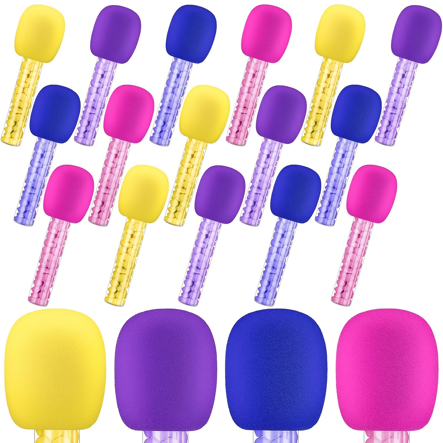 

8pcs Microphone , Plastic Sweet Tubes For Karaoke, Disco Singer Stage Costume Props, Birthday Party Favors - No Feathers, Microphone Foam Cover