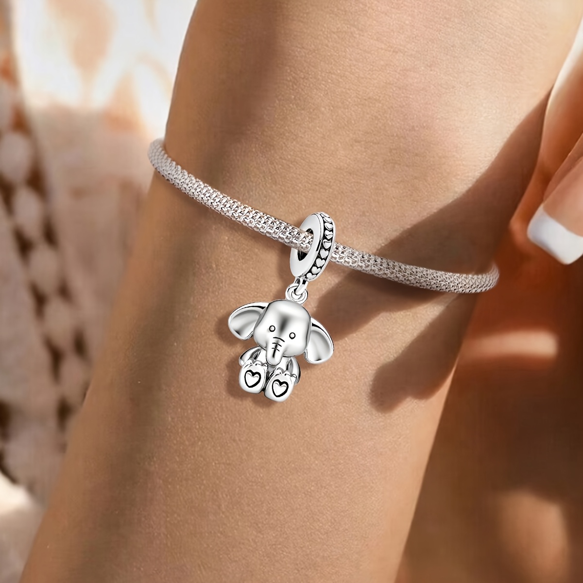 Sitting Elephant DIY Pendant, 925 Silver Plated