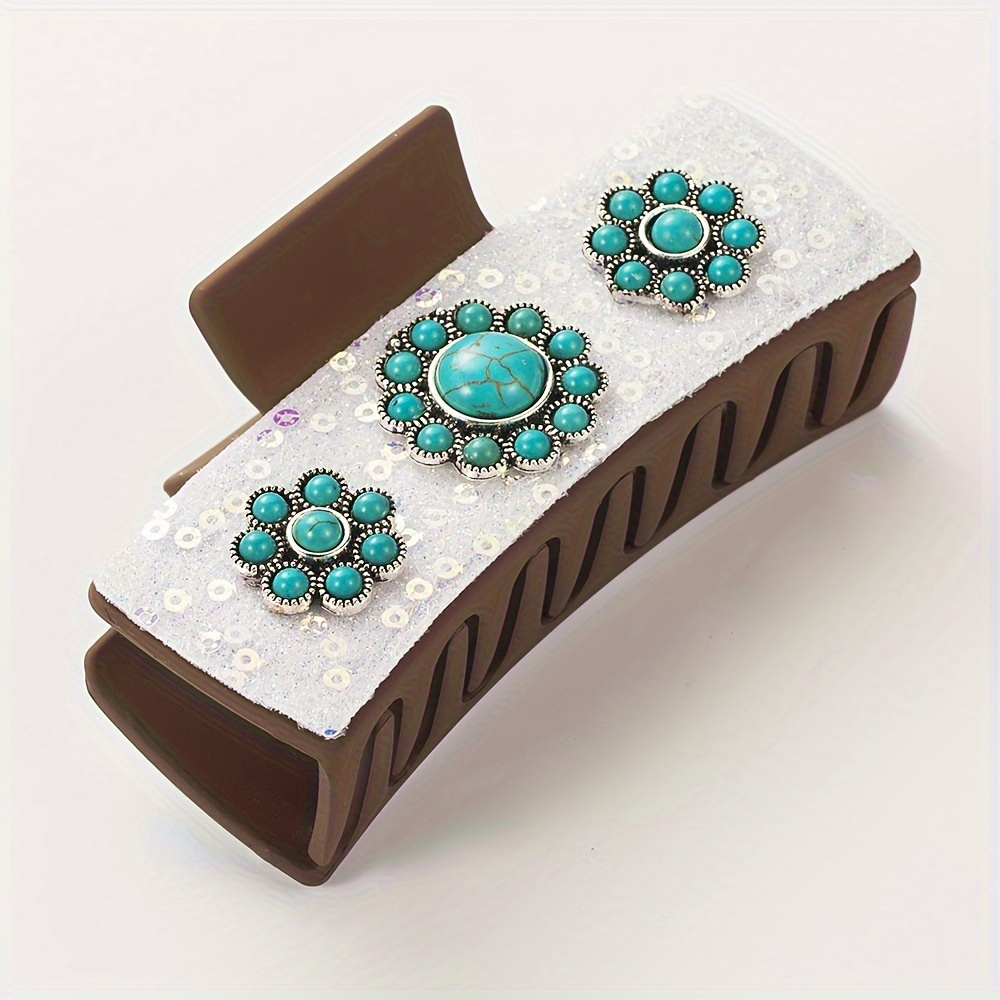 vintage western turquoise leopard print hair claw clip - Temu