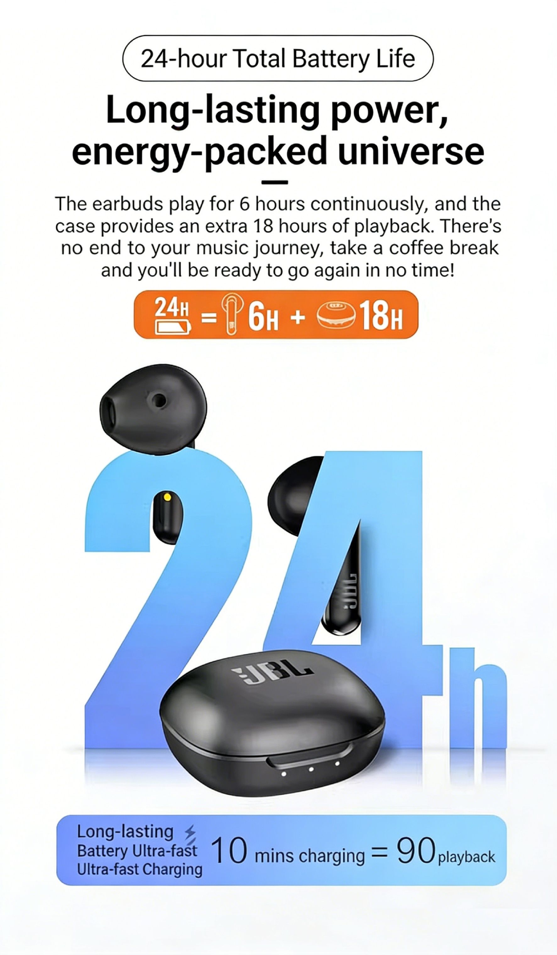 JBL T280TWS X2 True Wireless Earbuds, 12mm Dynamic Driver Deep Bass, DSP Call Noise Cancelling, Bluetooth 5.3 Stable 15m Connection, 24H Total Battery + 10Min Fast Charge, 3.4g Lightweight Semi-In-Ear, Low Latency Game Mode, IPX4 High Quality, Type-C