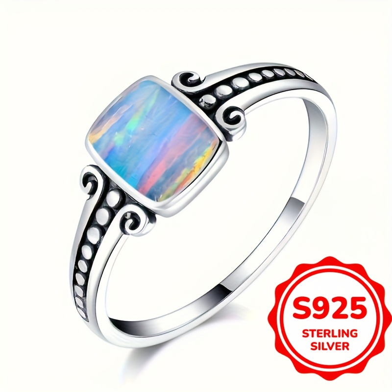 Synthetic Opal Sterling Silver 925 Rings for Men Women