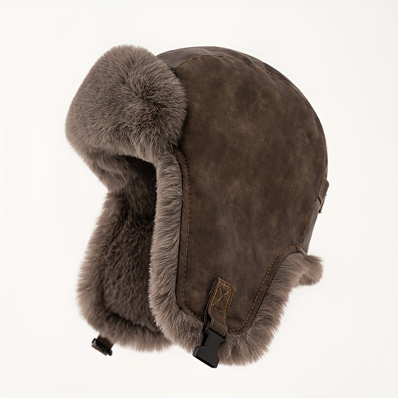 

Vintage Winter Warm Plush Cap For , Soft Fleece Ear Protection Windproof Waterproof Motorcycle