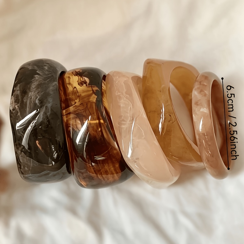 5pcs Vintage Marble Wide Bangle Bracelet Set