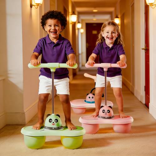 cartoon panda jumping ball toys double ball with handle kids bouncy ball durable adjustable grip outdoor bouncing ball send gas cylinder and gas needle