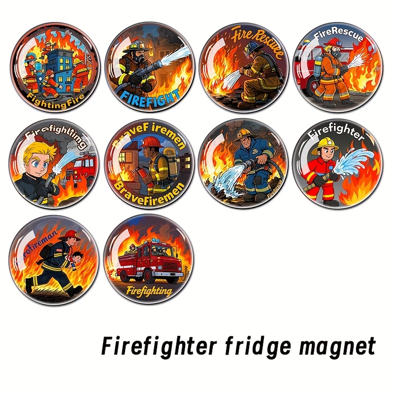 TEMU 10pcs Firefighter 3d Relief Time Gem Glass Fridge Magnets Large Glass Dome Whiteboard Storage Cabinet And Dishwasher Kitchen Decoration Office